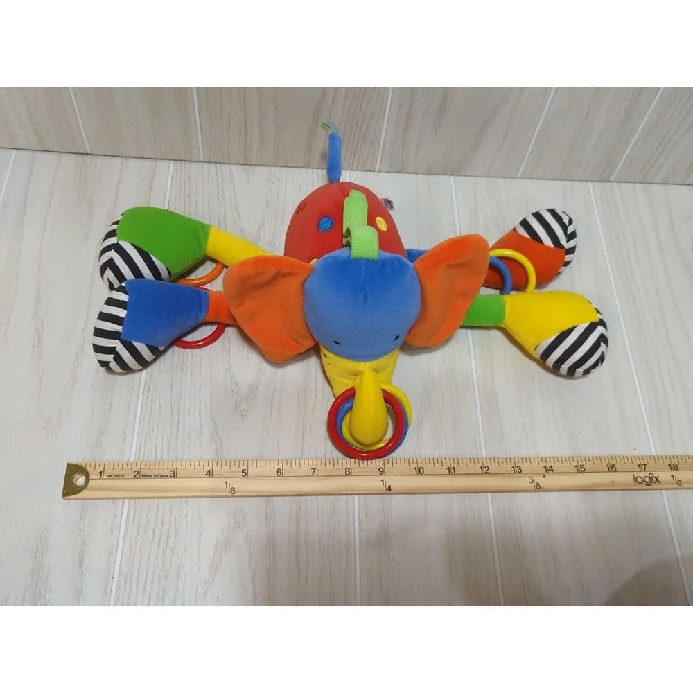 Jellycat Jelly kitten multi-colored elephant chime rattle rings nose feet stripe